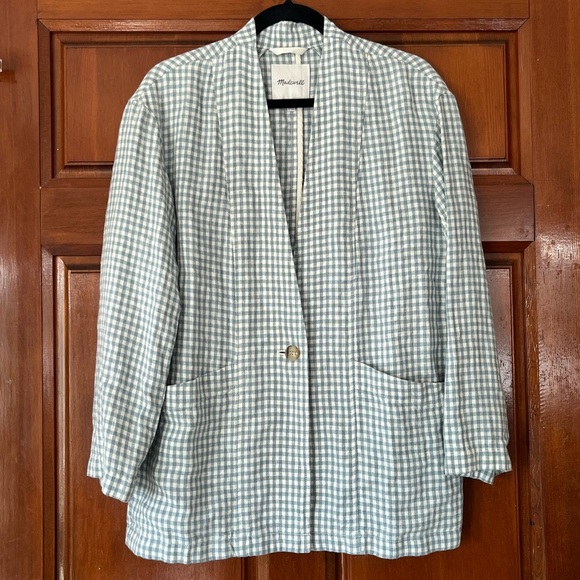 Madewell Linen Collarless Blazer in Gingham Check - Picture 1 of 15